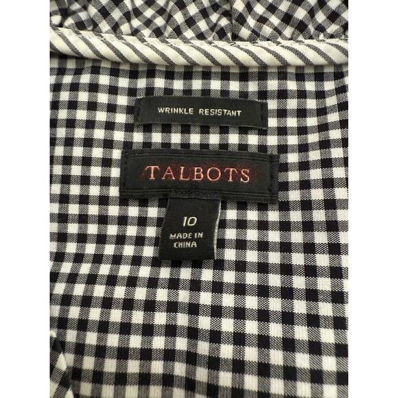 TALBOTS Black White Plaid Print Wrinkle Resistant Button Down Shirt Size 10 - Picture 3 of 5